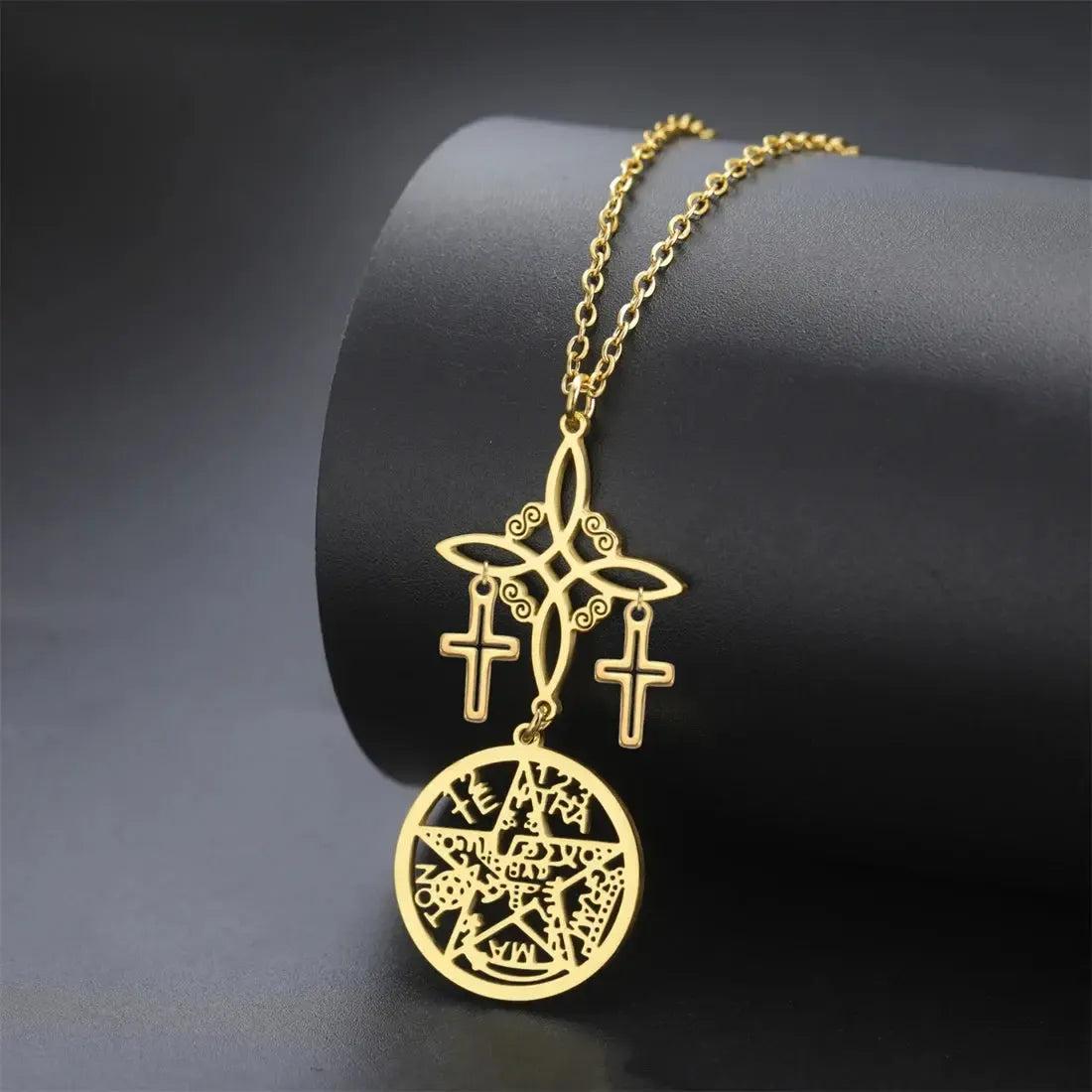 Cross Witch Celtic Knot Pentacle Tetragrammaton Necklace Witchcraft Jewelry-MoonChildWorld