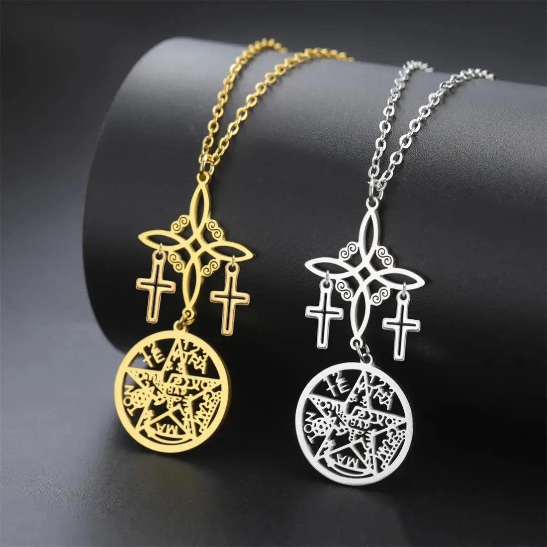Cross Witch Celtic Knot Pentacle Tetragrammaton Necklace Witchcraft Jewelry-MoonChildWorld
