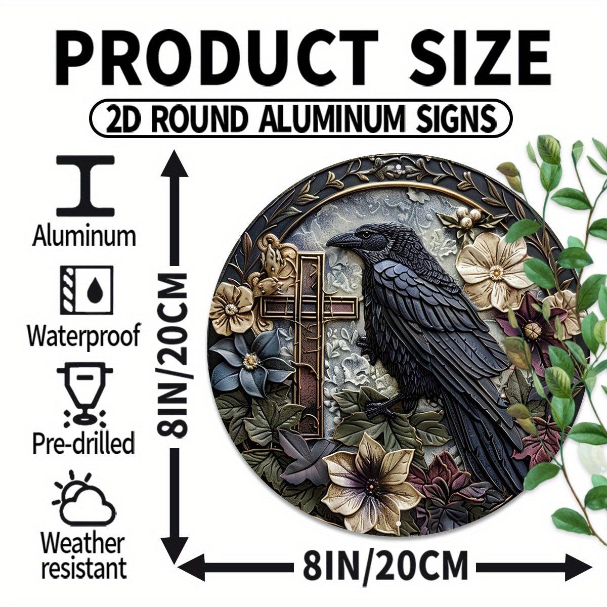 Crow and Cross Metal Sign Witchy Raven Metal Sign Gothic Home Decor-MoonChildWorld