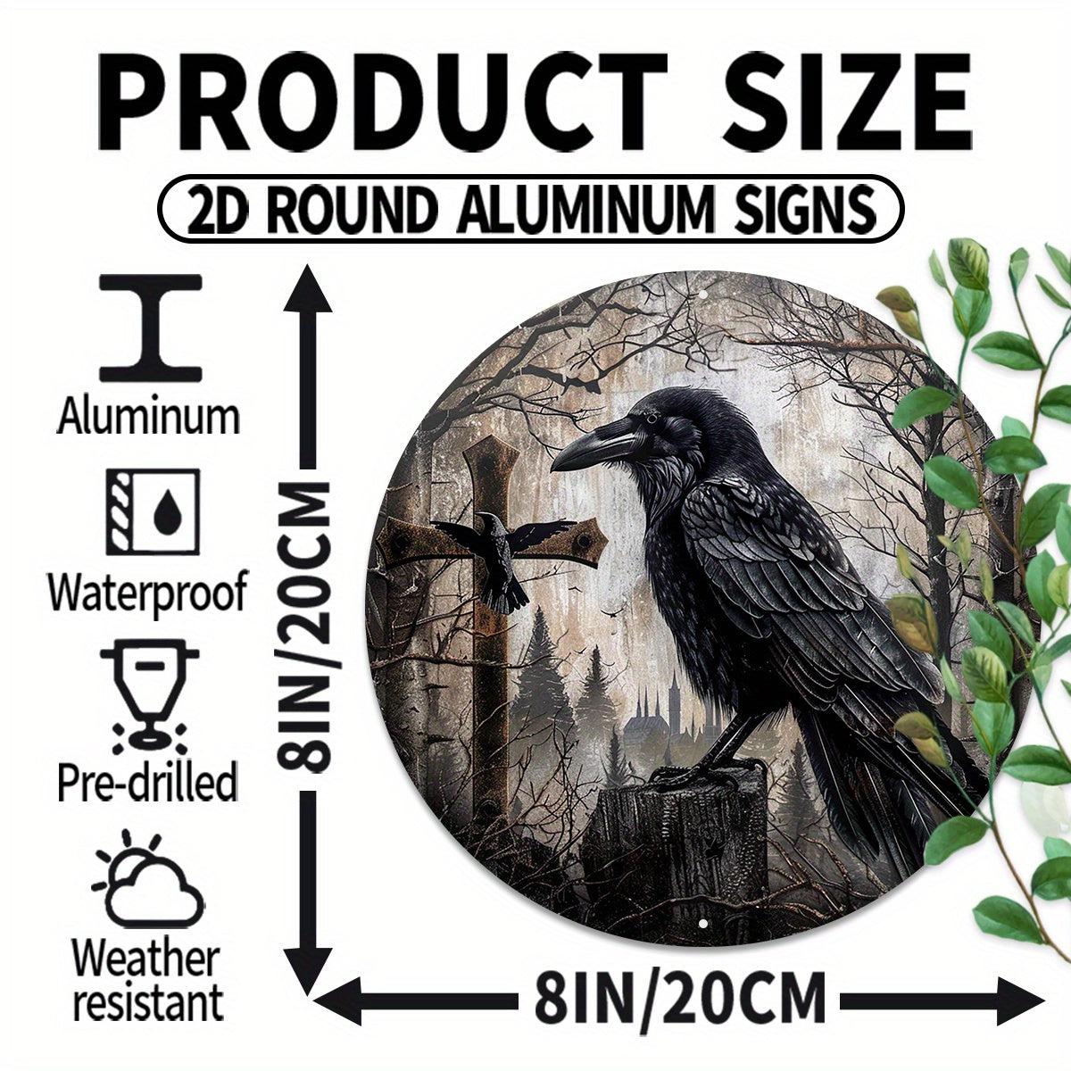 Crow and Cross Metal Sign Witchy Raven Metal Sign Gothic Home Decor-MoonChildWorld
