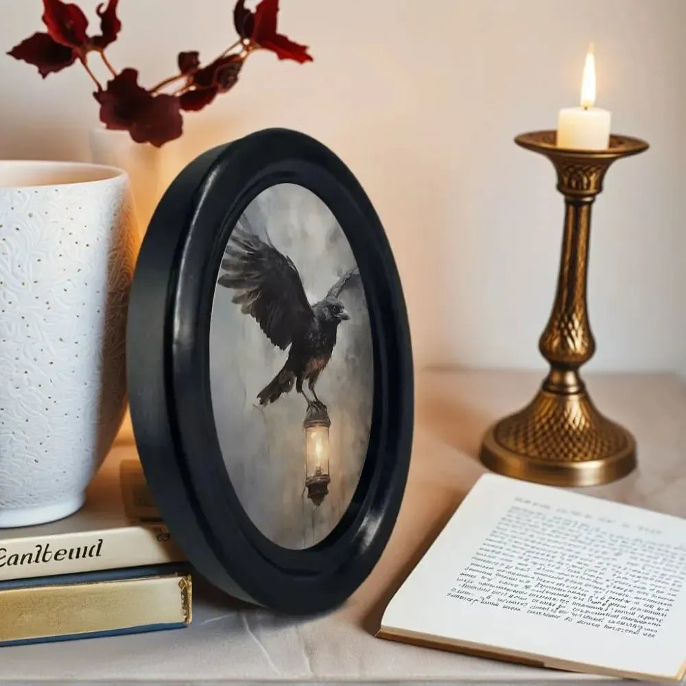 Crow on Lantern Oval Frame Wall Decoration – size and scale reference