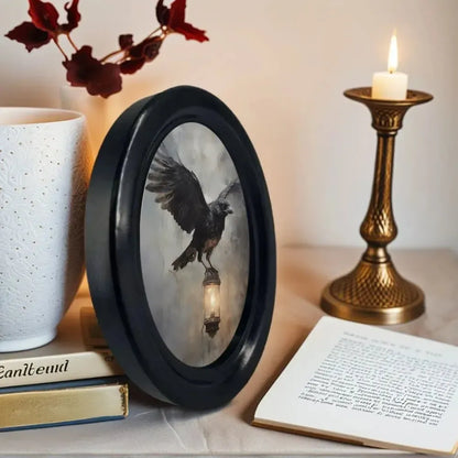 Crow on Lantern Oval Frame Wall Decoration – size and scale reference