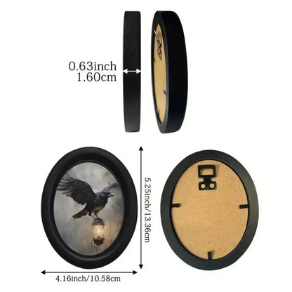 Crow on Lantern Oval Frame Wall Decoration – styled on wall