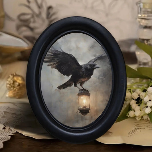 Crow on Lantern Oval Frame Wall Decoration – front view