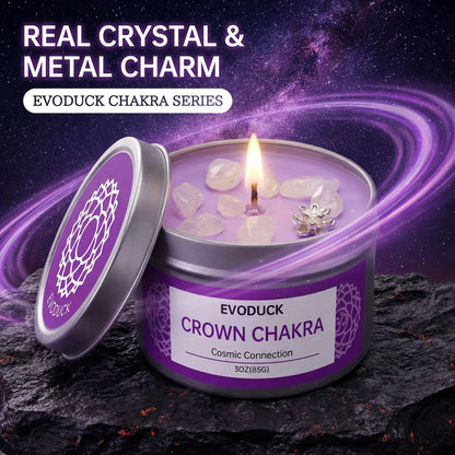 Crown Chakra candle with real crystal and metal lotus charm