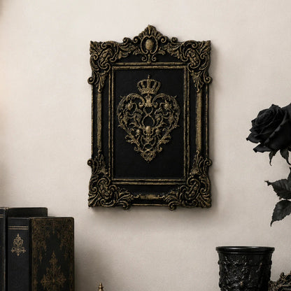 Crown heart relief wall plaque – baroque gothic wall art decor, front view