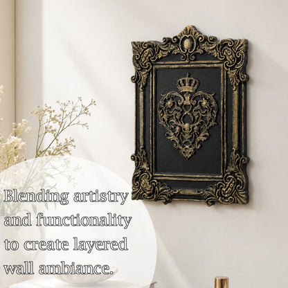 Baroque crown heart plaque – dark royal wall hanging side view
