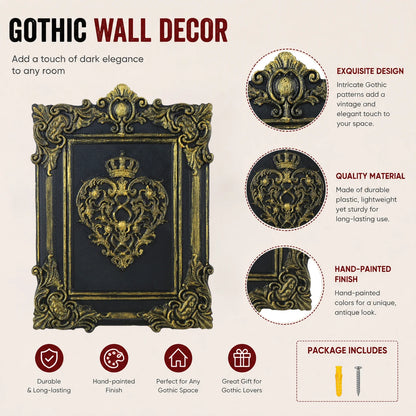 Crown heart wall plaque – rococo carved scrollwork detail close-up