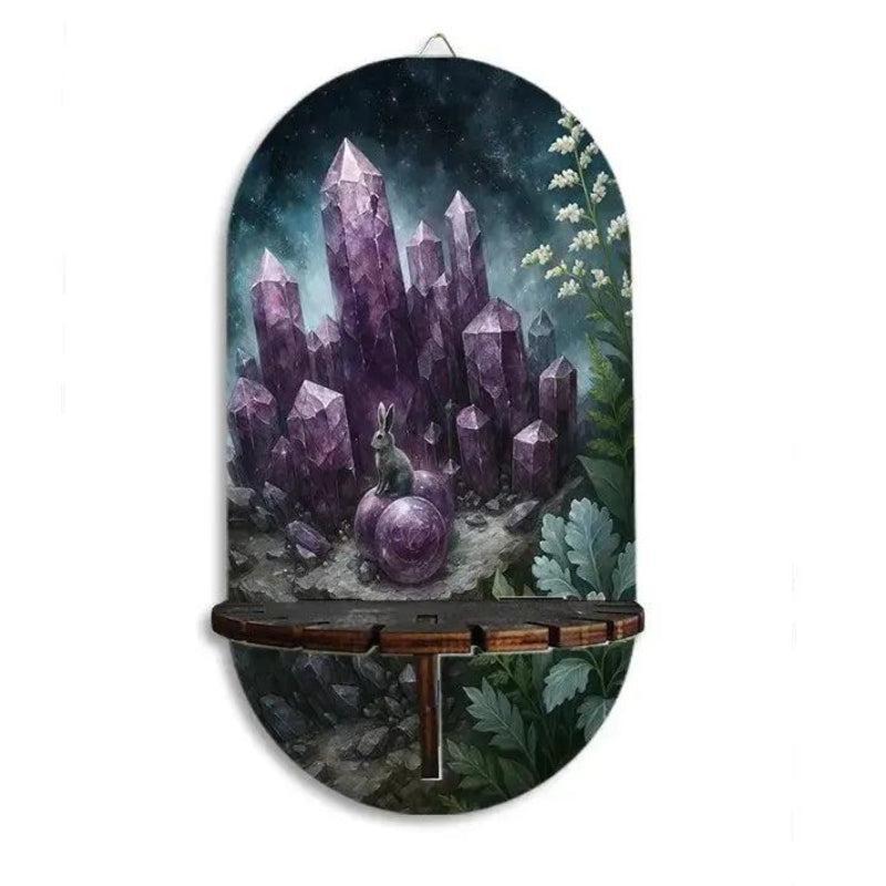 Crystal Amethyst Witchy Wall Shelf for Crystals & Candles – Wooden Floating Shelf Pagan Altar Decor-MoonChildWorld