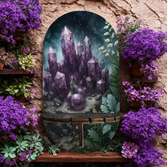 Crystal Amethyst Witchy Wall Shelf for Crystals & Candles – Wooden Floating Shelf Pagan Altar Decor-MoonChildWorld