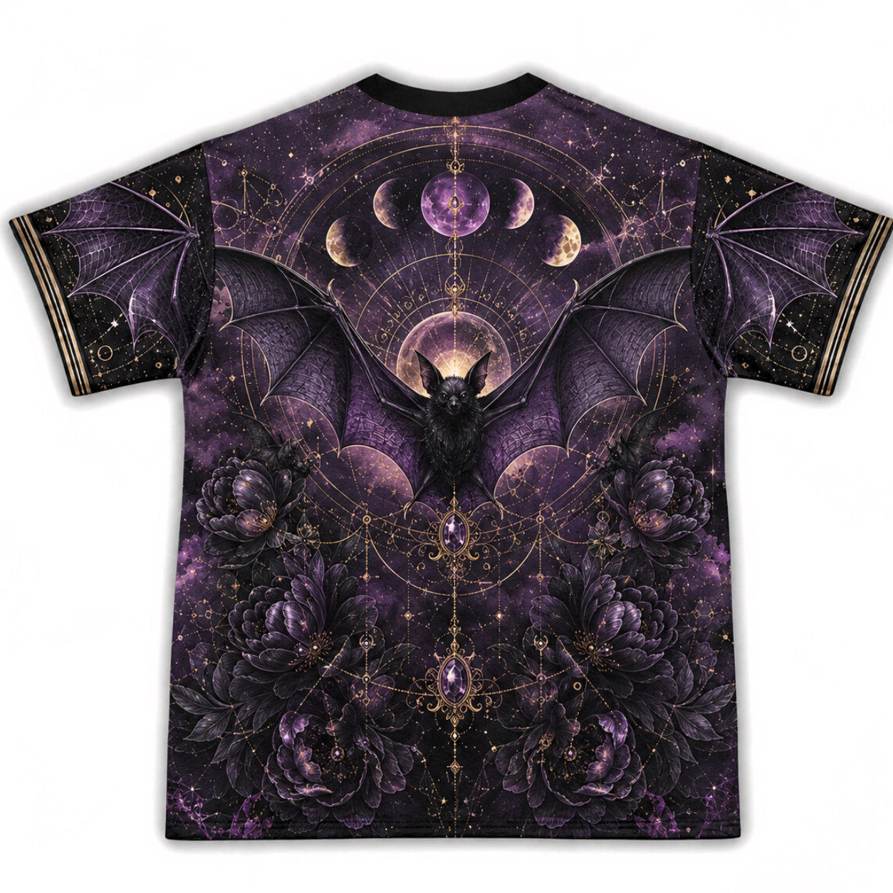 Crystal Ball Witch Bat Raven T-Shirt Purple Rose Gothic Tee back view
