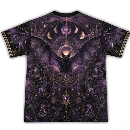 Crystal Ball Witch Bat Raven T-Shirt Purple Rose Gothic Tee back view