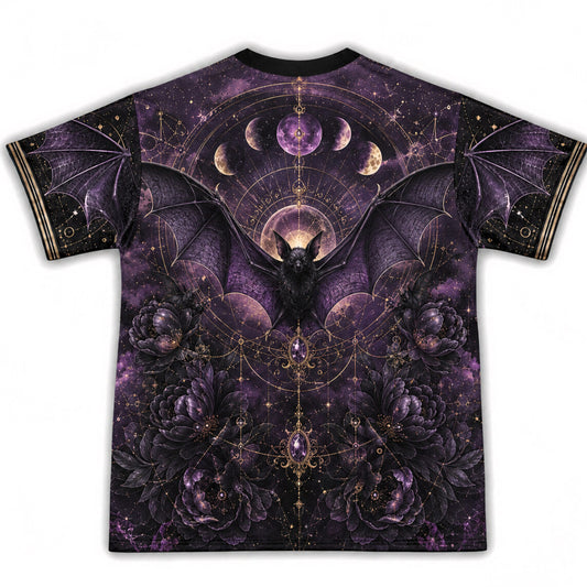 Crystal Ball Witch Bat Raven T-Shirt Purple Rose Gothic Tee back view