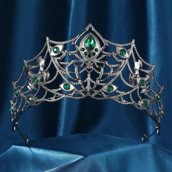Crystal Dark Goddess Halloween Crown Gothic Spider Web Tiaras Witch Hair Accessories Vampire Accessory-MoonChildWorld