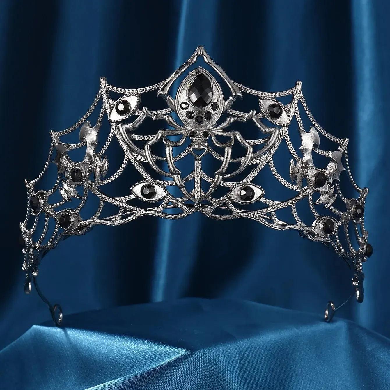 Crystal Dark Goddess Halloween Crown Gothic Spider Web Tiaras Witch Hair Accessories Vampire Accessory-MoonChildWorld
