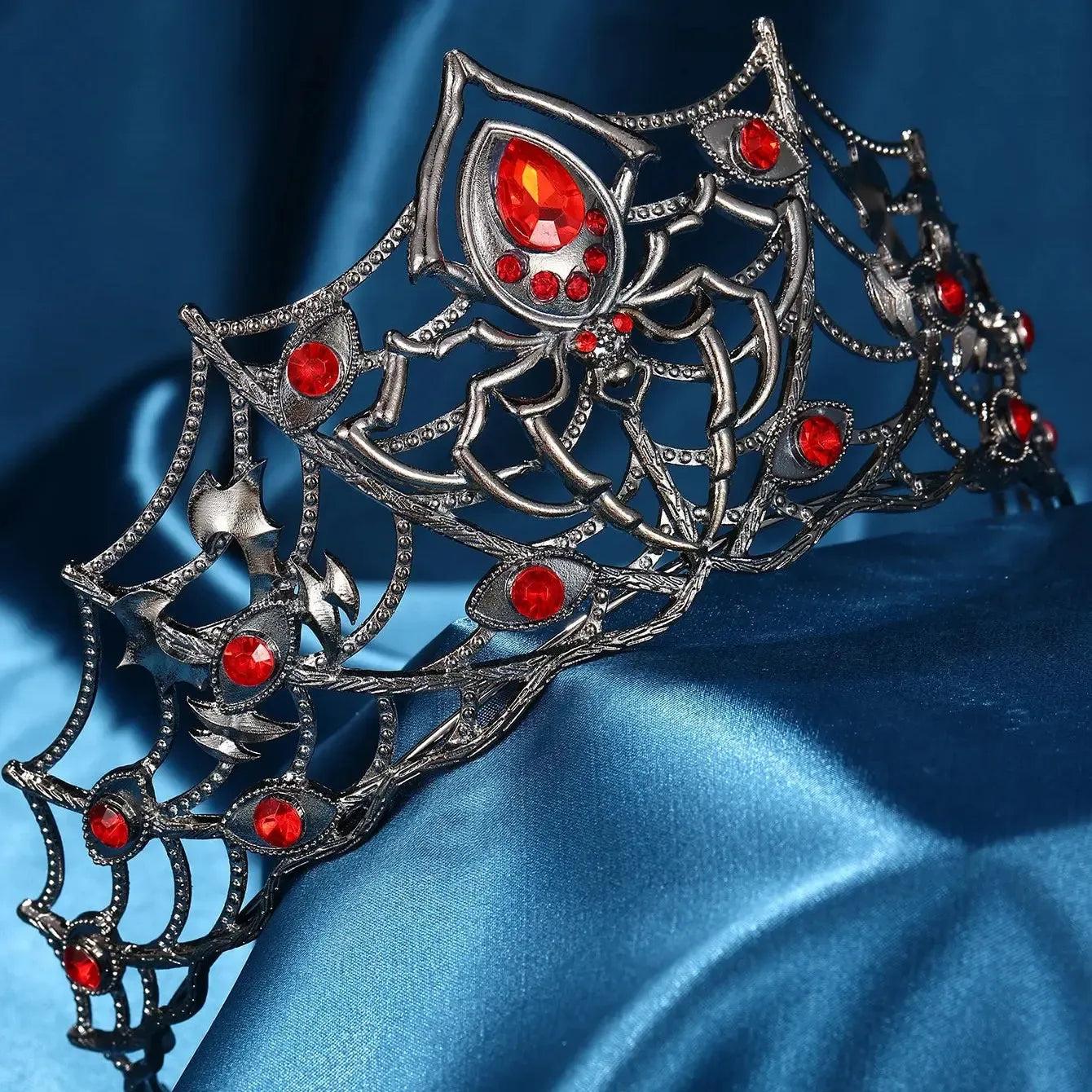 Crystal Dark Goddess Halloween Crown Gothic Spider Web Tiaras Witch Hair Accessories Vampire Accessory-MoonChildWorld