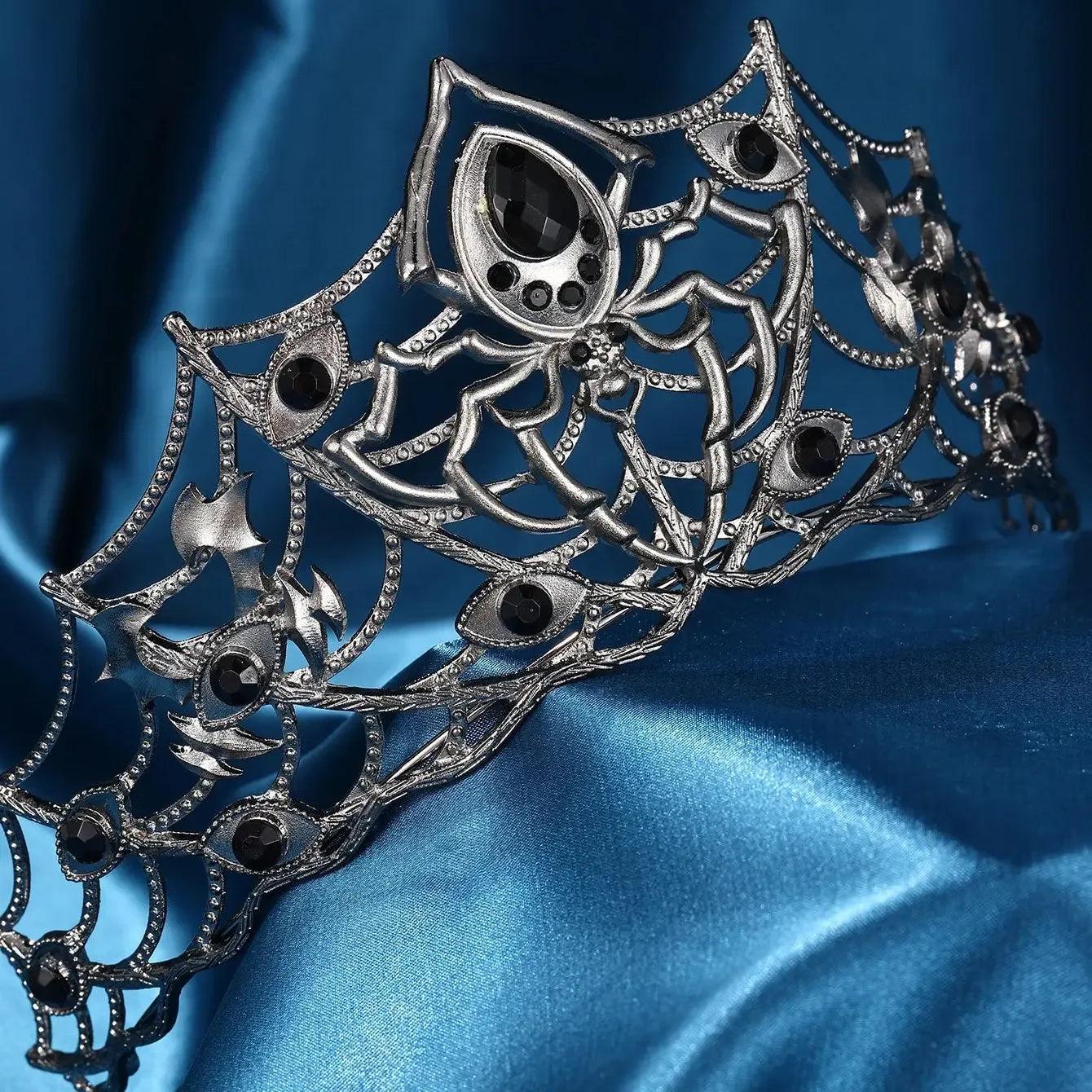 Crystal Dark Goddess Halloween Crown Gothic Spider Web Tiaras Witch Hair Accessories Vampire Accessory-MoonChildWorld