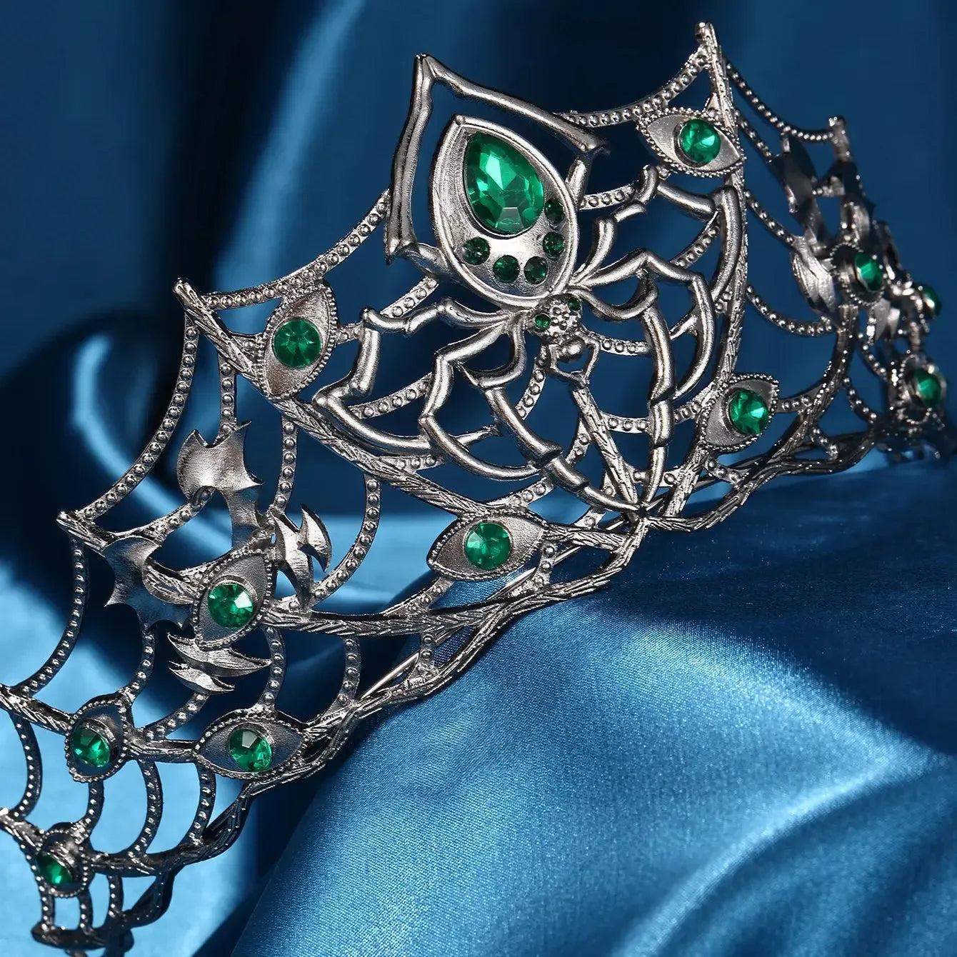 Crystal Dark Goddess Halloween Crown Gothic Spider Web Tiaras Witch Hair Accessories Vampire Accessory-MoonChildWorld