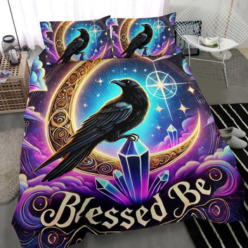 Crystal Moon Black Raven Witchy Bedding Set for Wicca Home Decor-MoonChildWorld