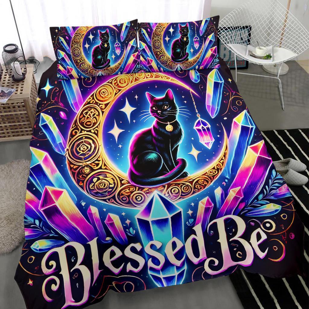 Crystal Moon and Wicca Black Cat Bedding Set Witchy Cat Bedding Set-MoonChildWorld