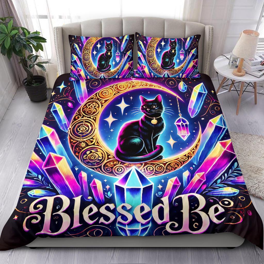 Crystal Moon and Wicca Black Cat Bedding Set Witchy Cat Bedding Set-MoonChildWorld