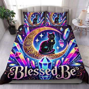 Crystal Moon and Wicca Black Cat Bedding Set Witchy Cat Bedding Set-MoonChildWorld