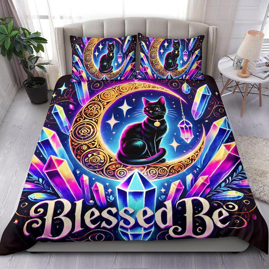 Crystal Moon and Wicca Black Cat Bedding Set Witchy Cat Bedding Set-MoonChildWorld