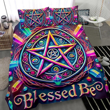 Crystal Pentacle Pagan Bedding Set Wicca Pentagram Bedding Set-MoonChildWorld