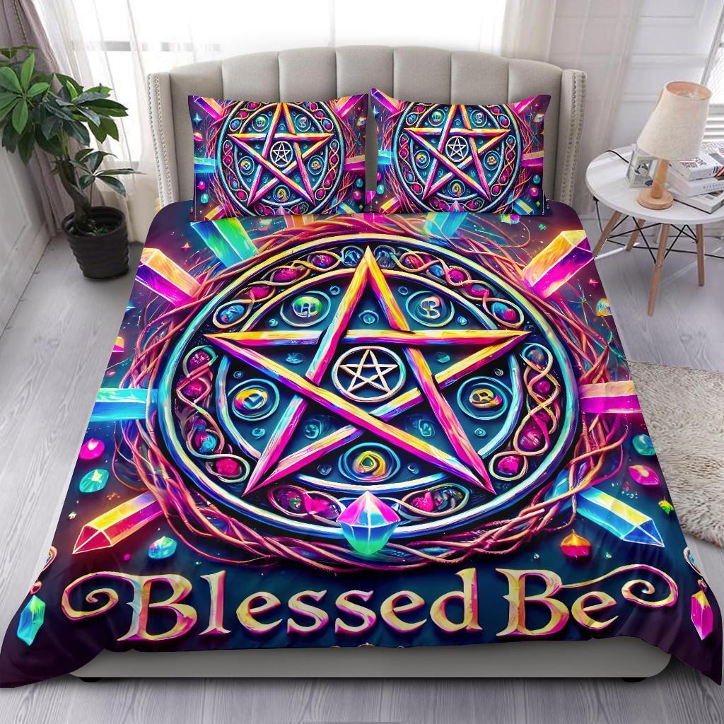Crystal Pentacle Pagan Bedding Set Wicca Pentagram Bedding Set-MoonChildWorld