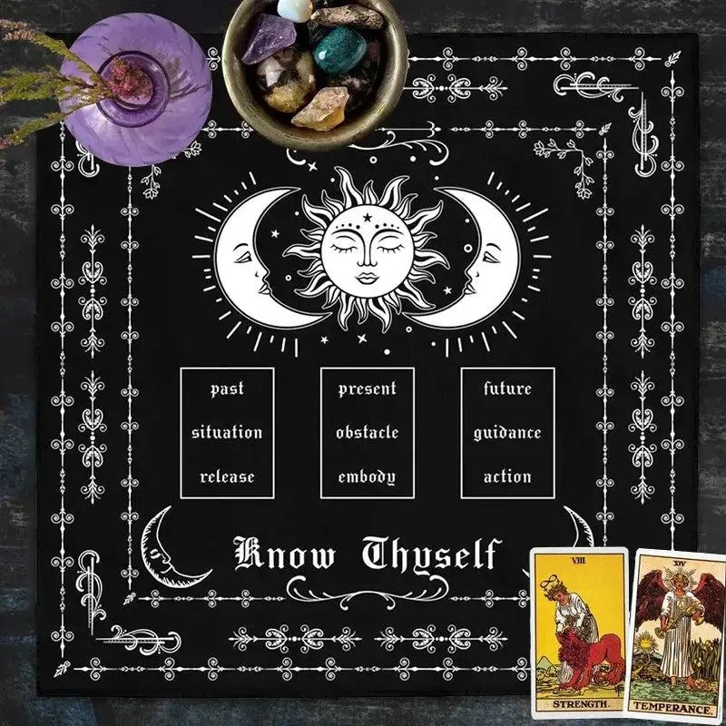Crystal Pentagram Tarot Cards Tablecloth Witch Altar Cloth Sun Moon Wicca Divination Cloth Pendulum Ritual Mat-MoonChildWorld