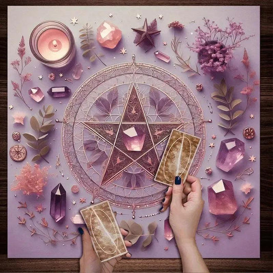 Crystal Pentagram Tarot Cards Tablecloth Witch Altar Cloth Sun Moon Wicca Divination Cloth Pendulum Ritual Mat-MoonChildWorld
