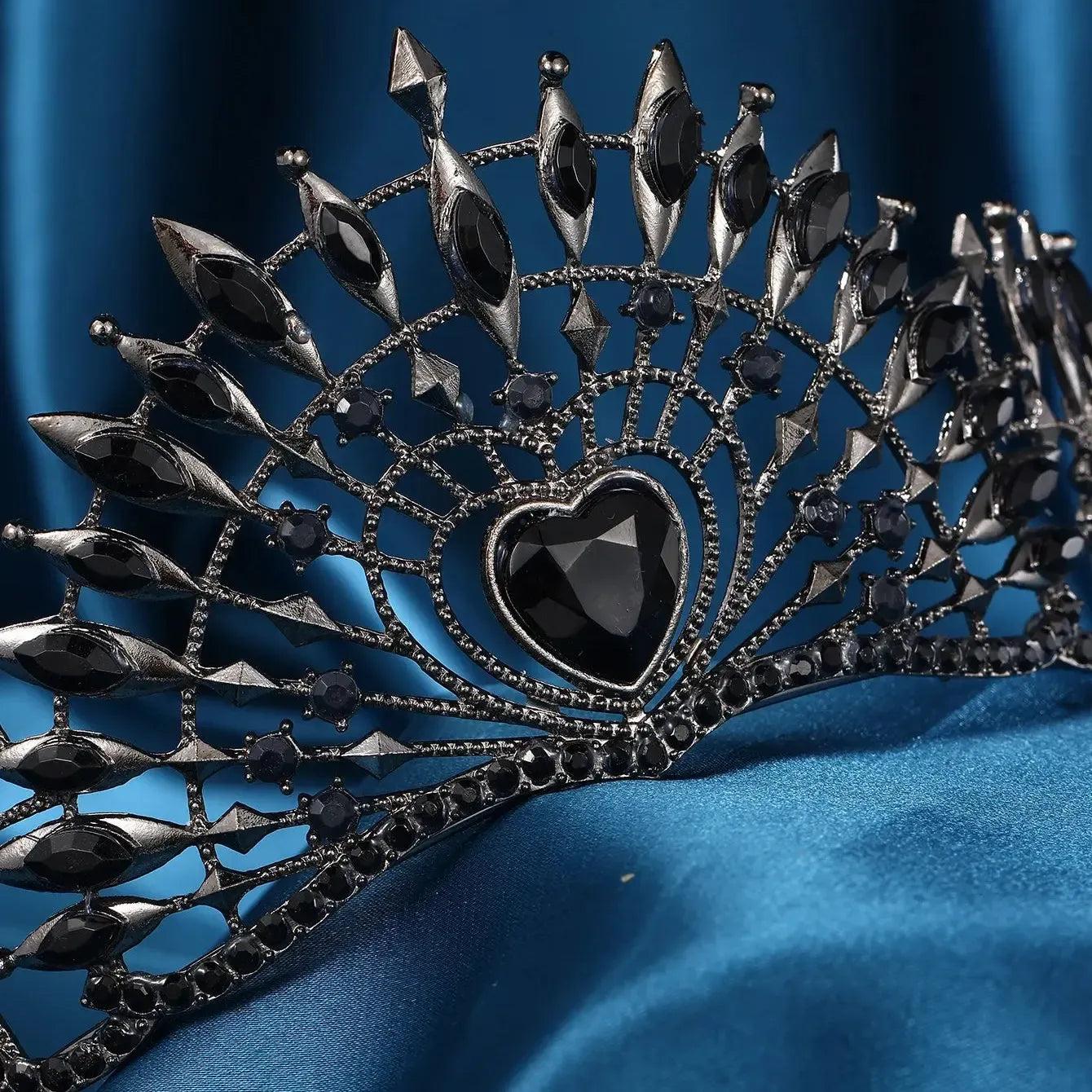 Crystal Rhinestone Black Heart Tiaras Halloween Gothic Witch Hair Accessory-MoonChildWorld