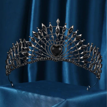 Crystal Rhinestone Black Heart Tiaras Halloween Gothic Witch Hair Accessory-MoonChildWorld