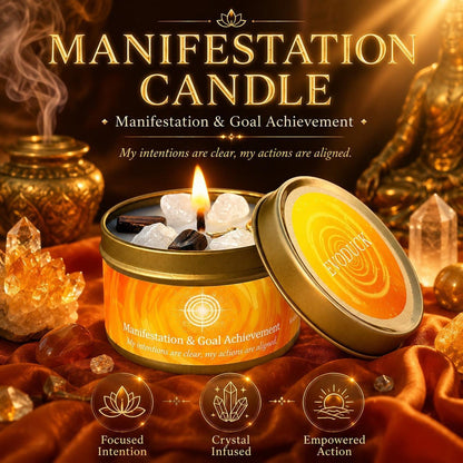 Manifestation & Goal Achievement candle lit with citrine crystals for focused intention