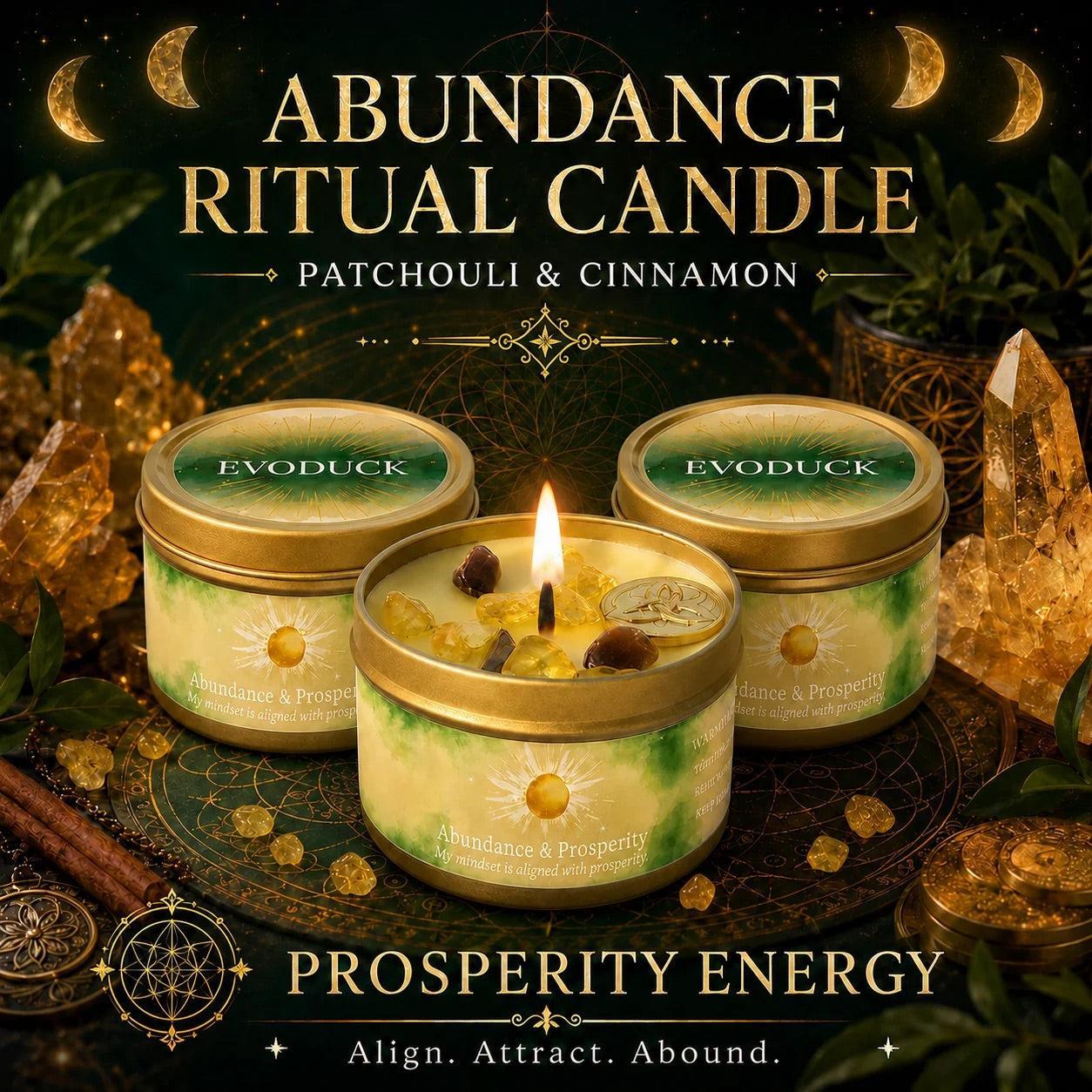 Abundance & Prosperity Patchouli and Cinnamon ritual candles with citrine crystals