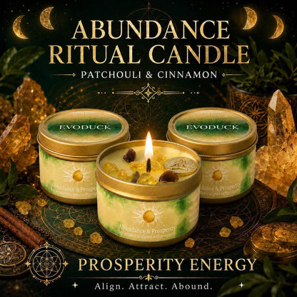 Abundance & Prosperity Patchouli and Cinnamon ritual candles with citrine crystals