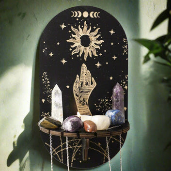 Crystal Shelf Display Black Wooden Moon Phase Shelves-MoonChildWorld