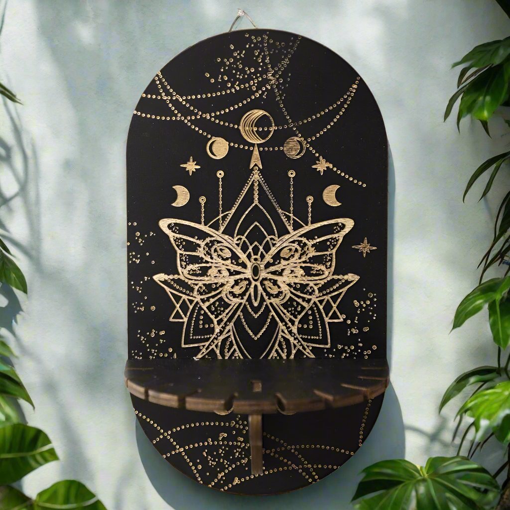 Crystal Shelf Display Black Wooden Moon Phase Shelves-MoonChildWorld