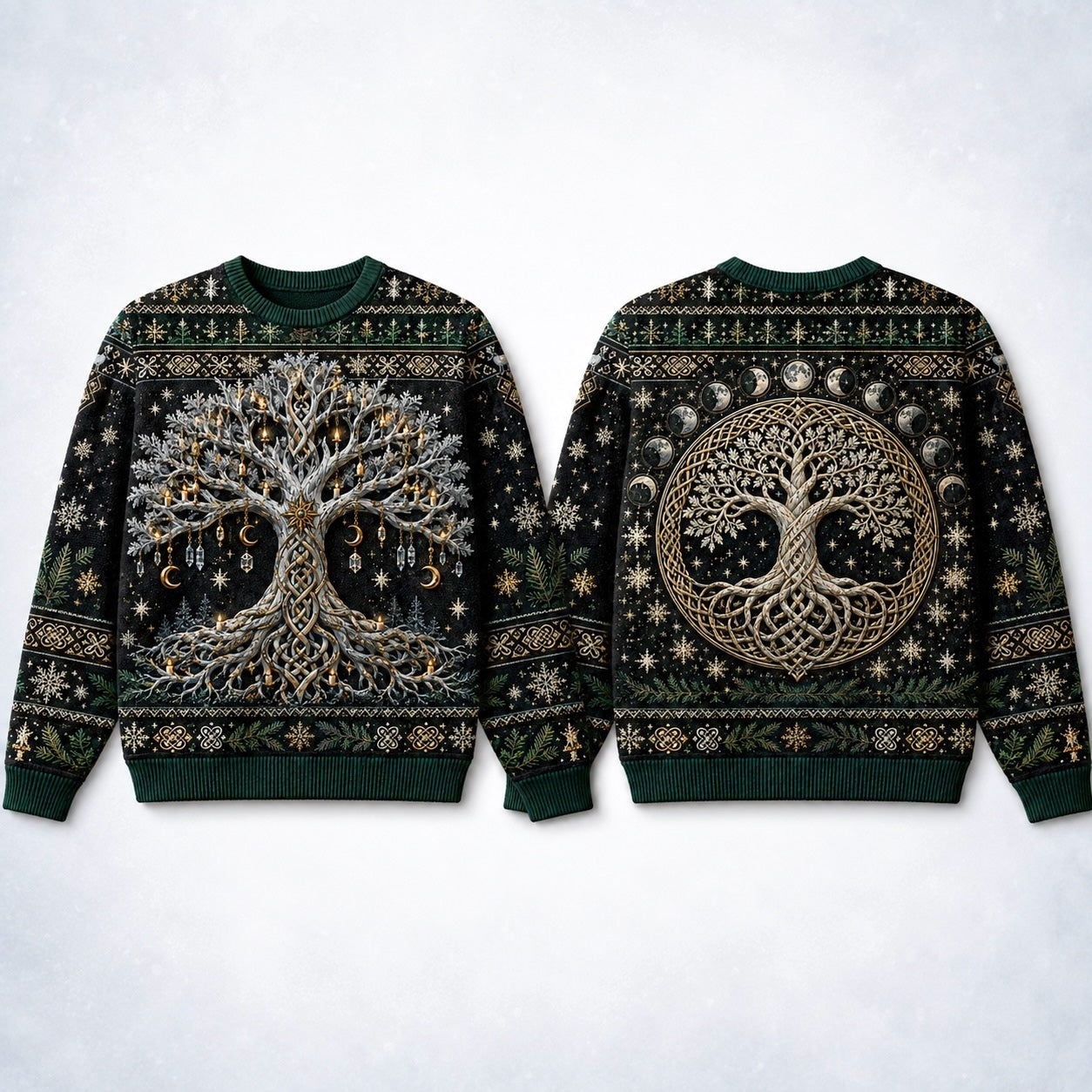 Crystal Tree Of Life Sweater Snowflake Silver Winter Knit front and back together