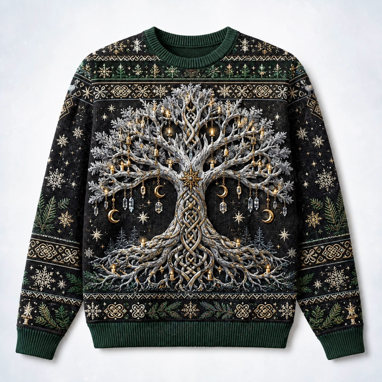 Crystal Tree Of Life Sweater Snowflake Silver Winter Knit front view