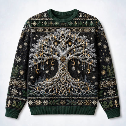 Crystal Tree Of Life Sweater Snowflake Silver Winter Knit front view