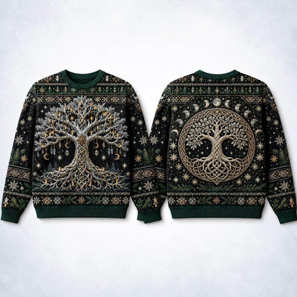 Crystal Tree Of Life Sweater Snowflake Silver Winter Knit front and back together