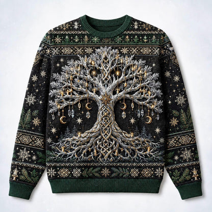 Crystal Tree Of Life Sweater Snowflake Silver Winter Knit front view