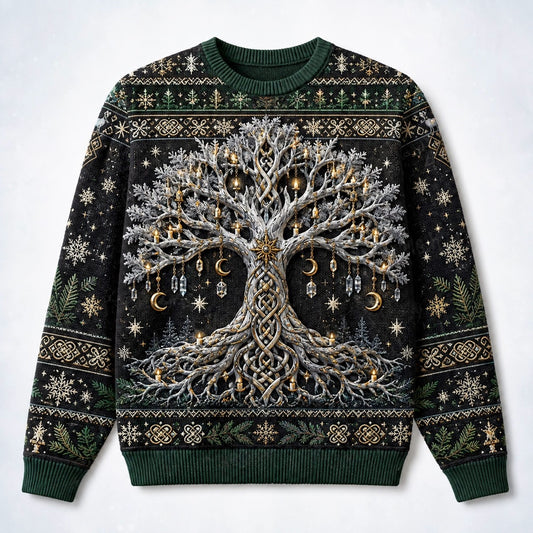 Crystal Tree Of Life Sweater Snowflake Silver Winter Knit front view