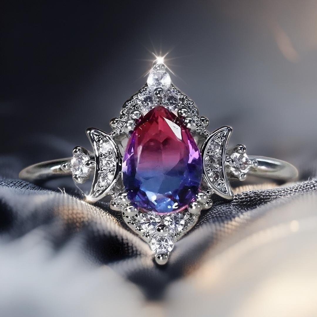 Crystal Triple Moon Ring Wiccan Jewelry-MoonChildWorld