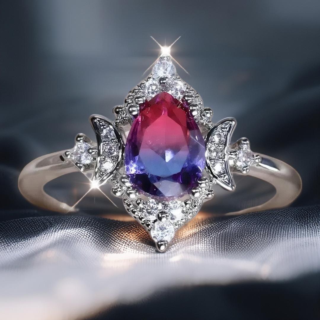 Crystal Triple Moon Ring Wiccan Jewelry-MoonChildWorld