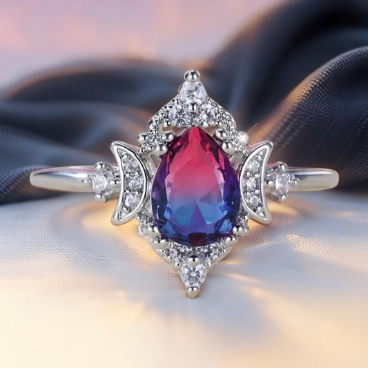 Crystal Triple Moon Ring Wiccan Jewelry-MoonChildWorld