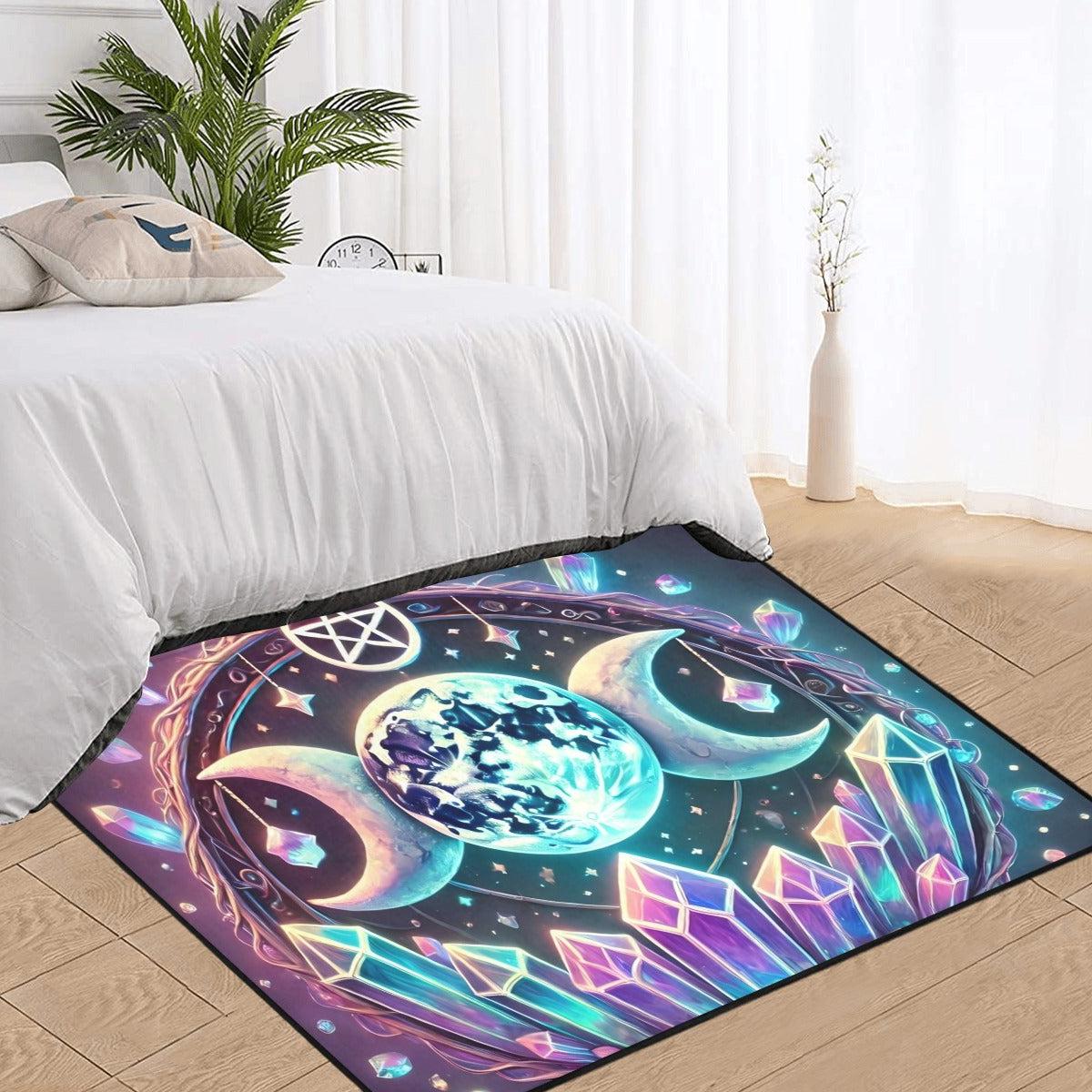 Crystal Triple Moon Wiccan Area Rug Pagan Carpet Home Decor-MoonChildWorld
