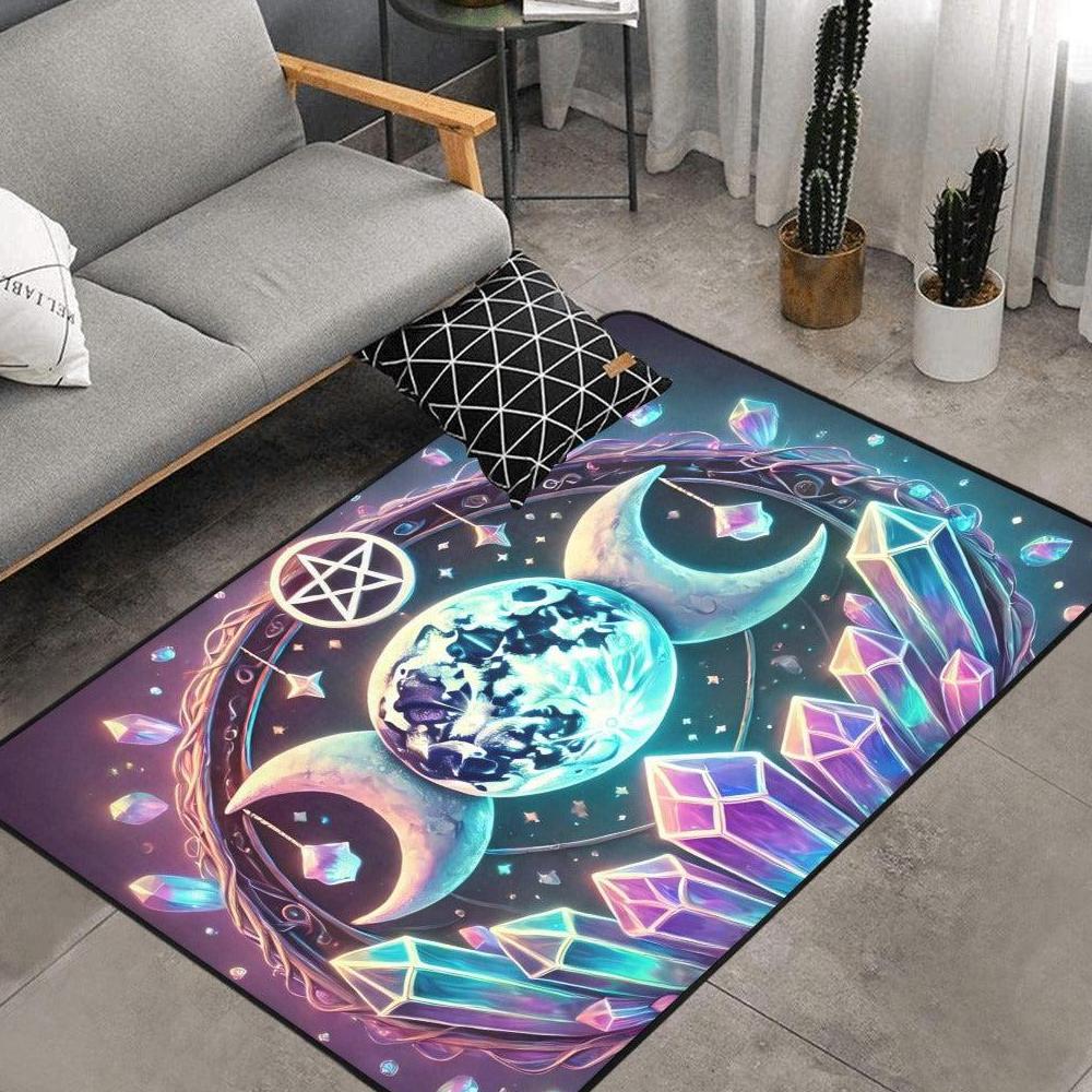 Crystal Triple Moon Wiccan Area Rug Pagan Carpet Home Decor-MoonChildWorld