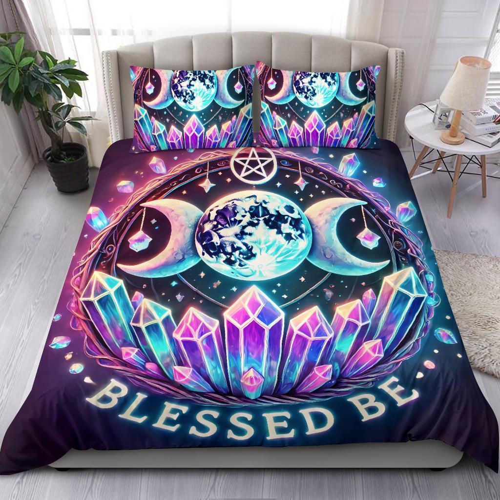 Crystal Triple moon Wicca Bedding Set for Pagan Home Decor-MoonChildWorld